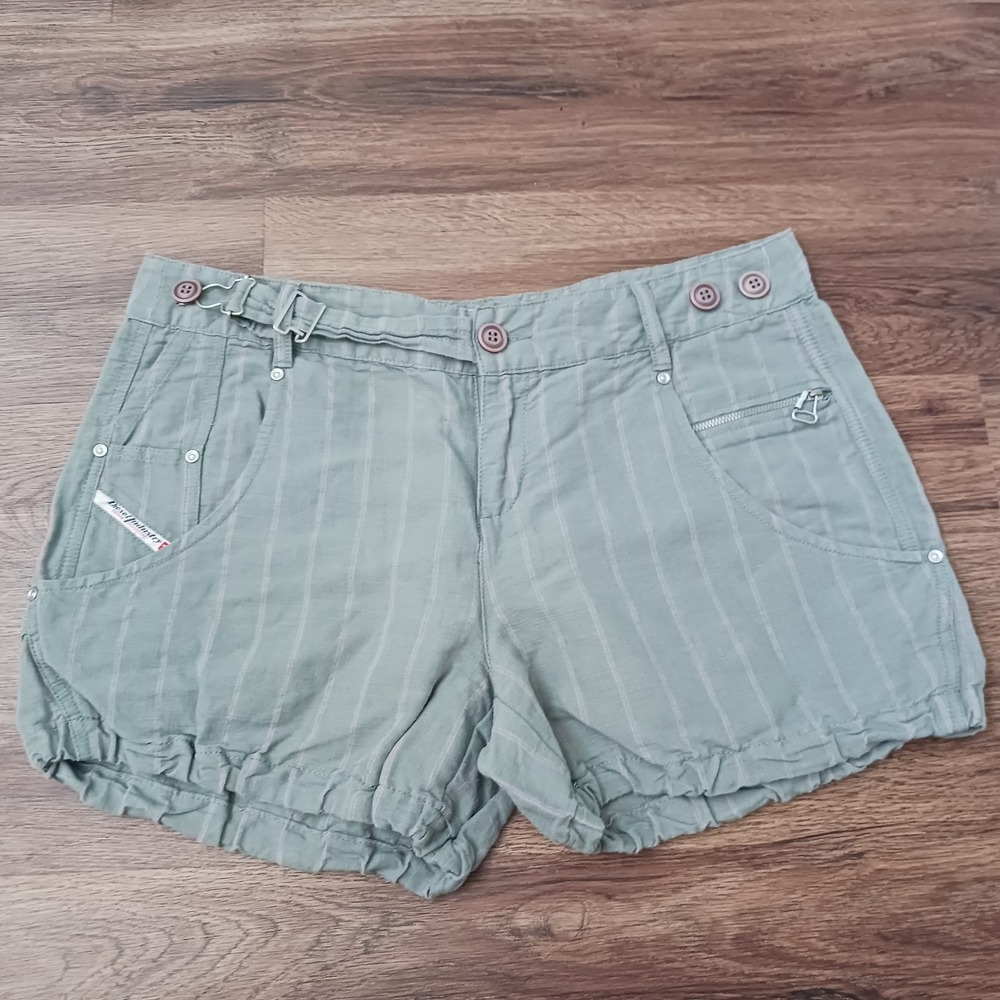 Diesel Linen Blend Women's‎ Shorts Gray Pink Stripe Size 32